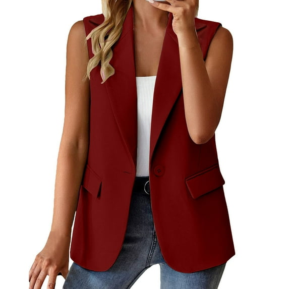 Siilsaa Sleeveless Blazers for Women Casual Work Office Dressy Double Notch Lapel Sharp Shoulder Pad Single Button Comfy Blazer G,3XL