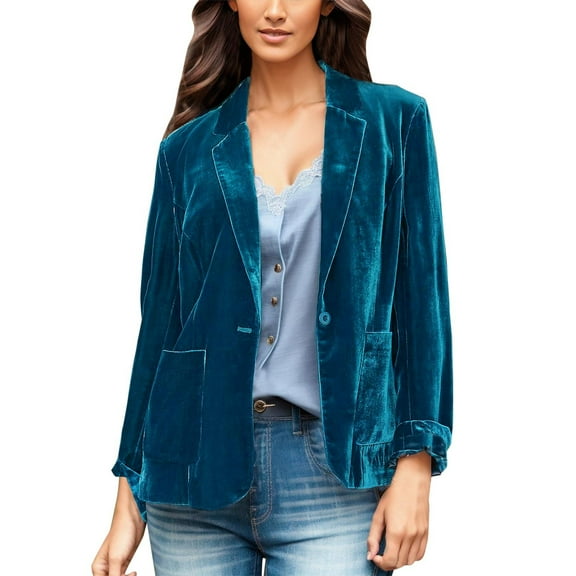 Siilsaa Womens Blazers Dressy Casual Notched Lapel Pockets Button Work Office Blazer Jacket Suit Blue,XL