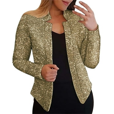 Siilsaa Womens Blazers Dressy Casual Women's Open Front Office Work Business Casual Lightweight Summer Crop Suit Blazer Gold,S