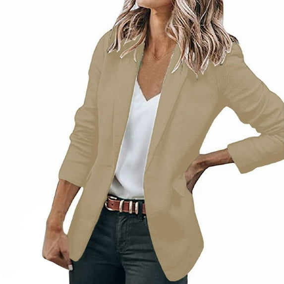 Siilsaa Womens Blazers Fall Fashion 2024 Casual Blazers Long Sleeve Open Front Work Suit Office Blazer Jackets with Pockets Khaki,XL
