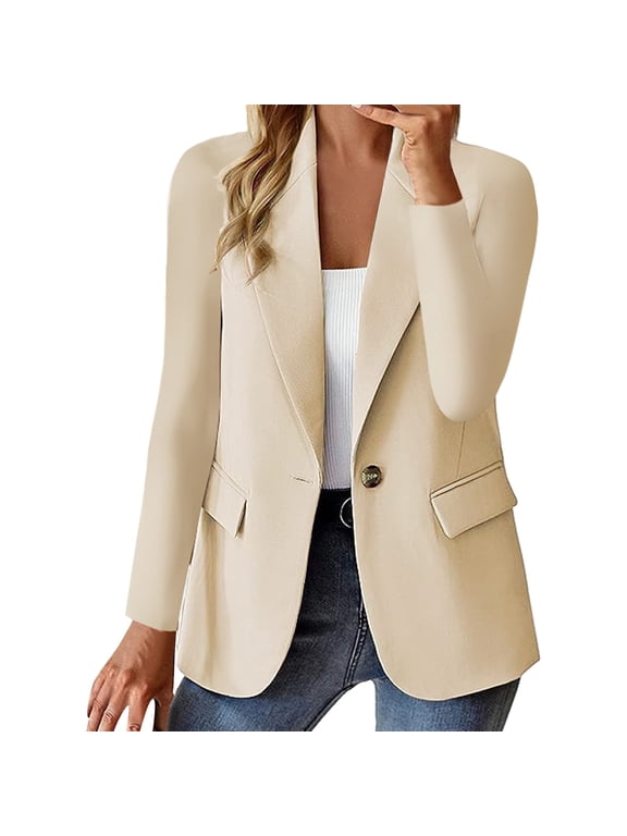 Blazers for Women Business Casual Casual Work Office Blazer Lightweight Stretch Ponte Jacket Beige,M