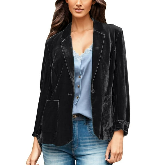 Siilsaa Blazers for Women Plus Size Casual Blazers Open Front Long Sleeve Work Office Jackets Blazer Black,L