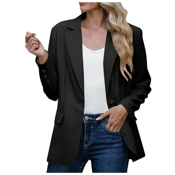 Siilsaa Blazers for Women Plus Size Long Sleeve Formal Notch Lapel Button Down Blazer Pockets Jacket Black,XL