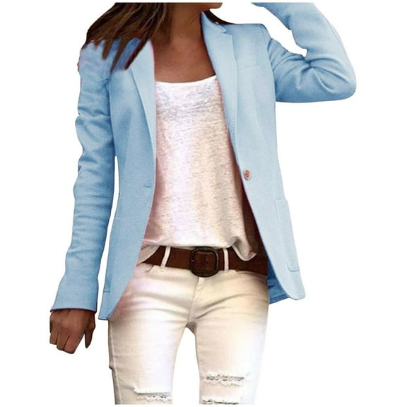 Siilsaa Womens Business Professional Outfits Women's Long Sleeve Classic Draped Open Front Lightweight Blazer Light Blue,XL