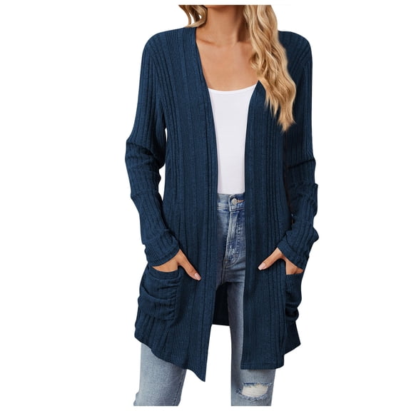 Siilsaa Womens Cardigan Crochet Fall Cardigan Shrug 2024 Lightweight Open Front Hollow-out Cardigan Sweater Outwear Navy,M