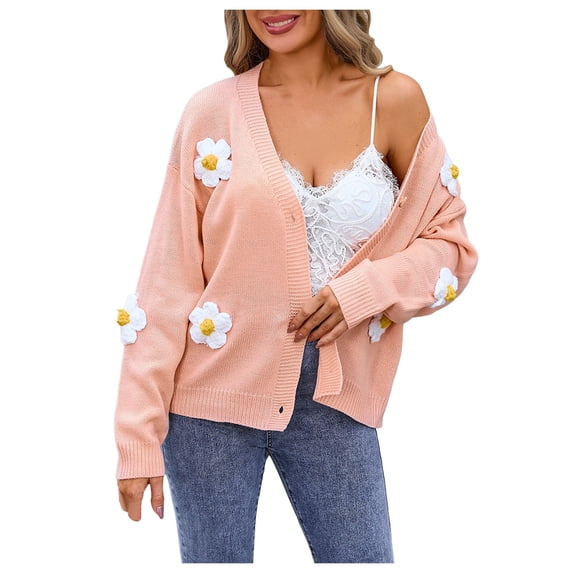 Siilsaa Womens Cardigans Lightweight Loose Casual Long Sleeved Open Front Breathable Cardigans with Pockets Pink,M