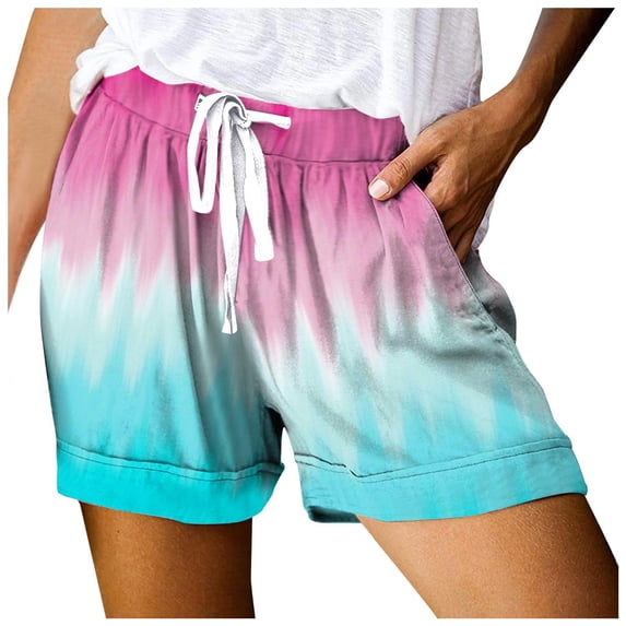 Siilsaa Womens Casual Shorts Comfy Elastic Waist Drawstring Pocket Shorts Pants Hot Pink,2XL