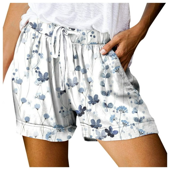 Siilsaa Womens Casual Shorts Womens Summer Cute Shorts Casual Side Pockets High Waist Shorts with Back Elastic Waist Light Blue,L
