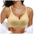 thumbnail image 1 of Siilsaa Womens Comfortable Wireless Bras Push Up Seamless Bralettes Soft V Neck Brassiere Scalloped Full Coverage Everyday Bra Yellow,XL, 1 of 4