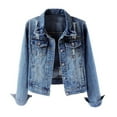 thumbnail image 1 of Siilsaa Womens Denim Jackets Distressed Ripped Long Sleeve Jean Jacket Coats Dark Blue,2XL, 1 of 4