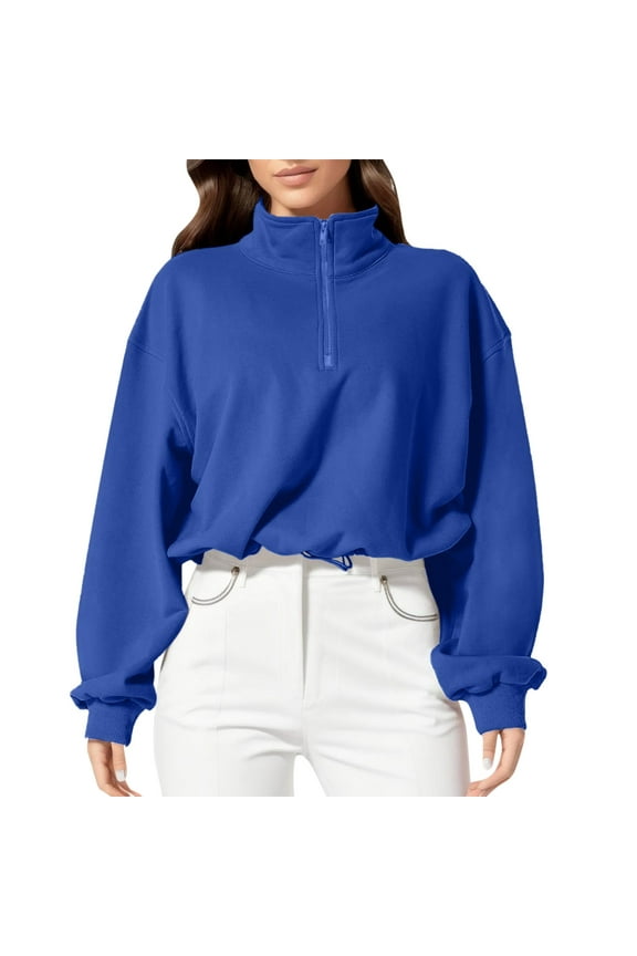 Womens Half Zip Sweatshirts Stand Collar Activewear Running Workout Pullover Tops Sky Blue,XL