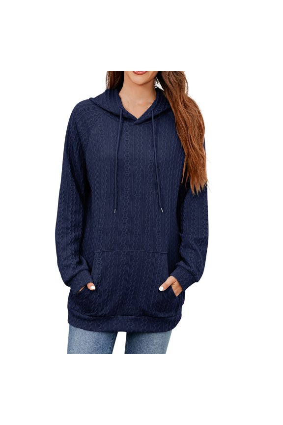 Womens Hoodie Sweatshirt for Women Side Split Fall Fashion 2026 Long Sleeve Shirts Trending Now Navy,S