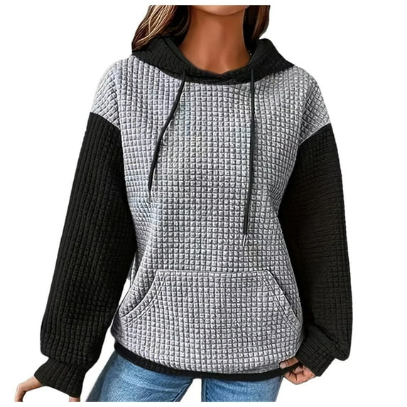 Siilsaa Womens Hoodies with Zippers Women's Oversized Cropped Sweatshirts Crewneck Workout Pullover Tops Grey,S