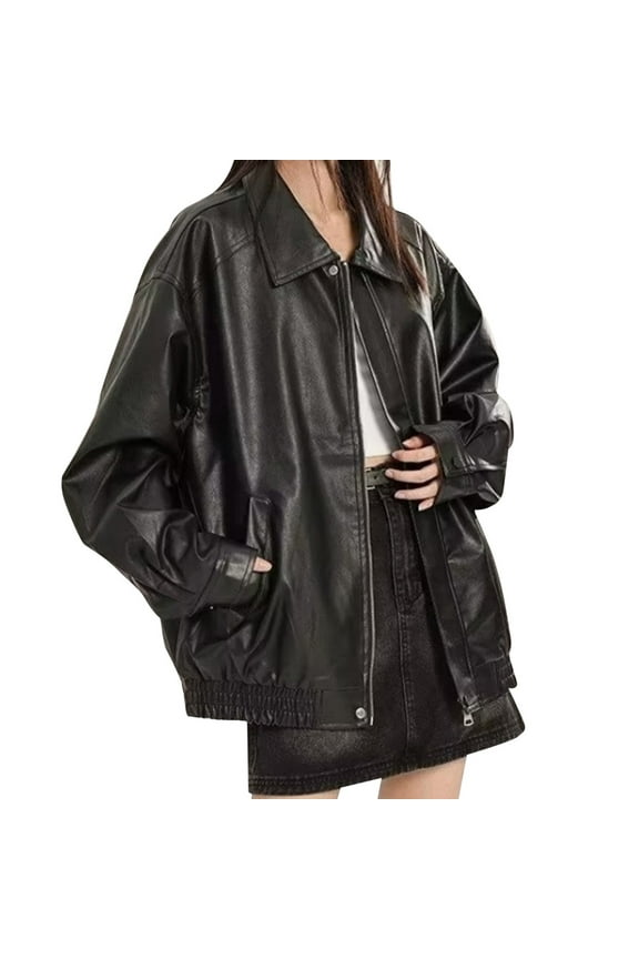 Womens Jacket Long Sleeve Front Zip Jacket with Ribbed Cuffs Black,M