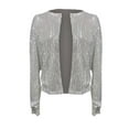 thumbnail image 1 of Siilsaa Womens Jackets Casual 2024 Fall Clothes Long Sleeve Open Front Cropped Jacket Silver,L, 1 of 4