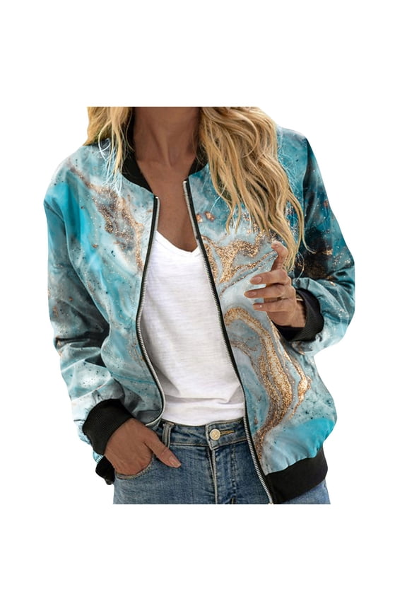 Womens Jackets Casual Zip Up Oversized Sweatshirts Long Sleeve Collared Casual Jacket 2024 Trendy Clothes with Pocket Light Blue,M