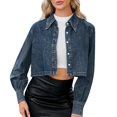 thumbnail image 1 of Siilsaa Womens Jean Jacket Womens Long Sleeve Button Down Lapel Collar Plaid Shacket Jacket Blue,L, 1 of 5