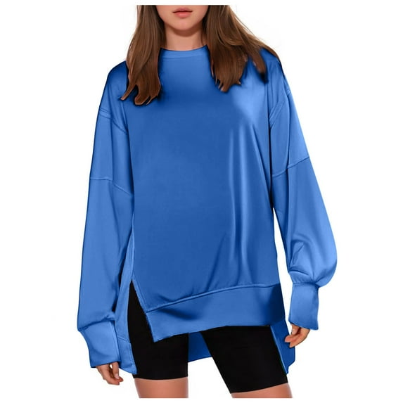 Siilsaa Womens Oversized Crewneck Sweatshirts Hoodies Fall Outfits Fashion Teen Girls Y2k Winter Clothes Blue,2XL