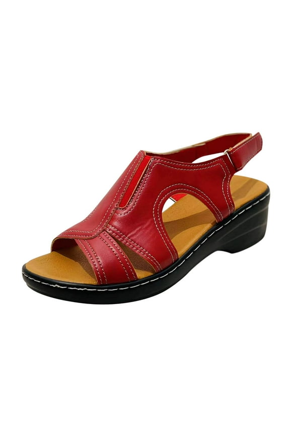 Womens Sandals 2024 Sandals for Women Womens Open Toe Platform Sandals Casual Low Wedges Walking Strappy Slip on Sandals Wedge Shoes for Women Red,9