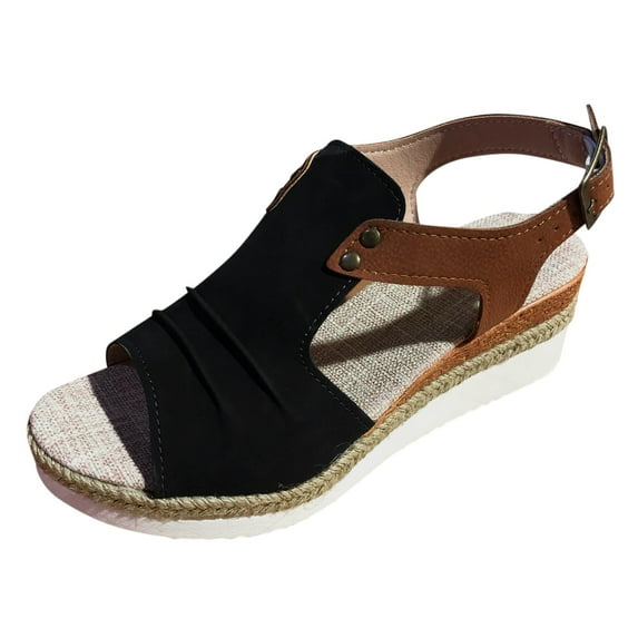 Siilsaa Womens Sandals Comfortable Dressy Wedge Sandals for Women Women's Platform Sandals Wedge Heel Sandals Open Toe Sandals Casual Summer Dressy Wedges Shoes Ladies Sandals Black,9.5