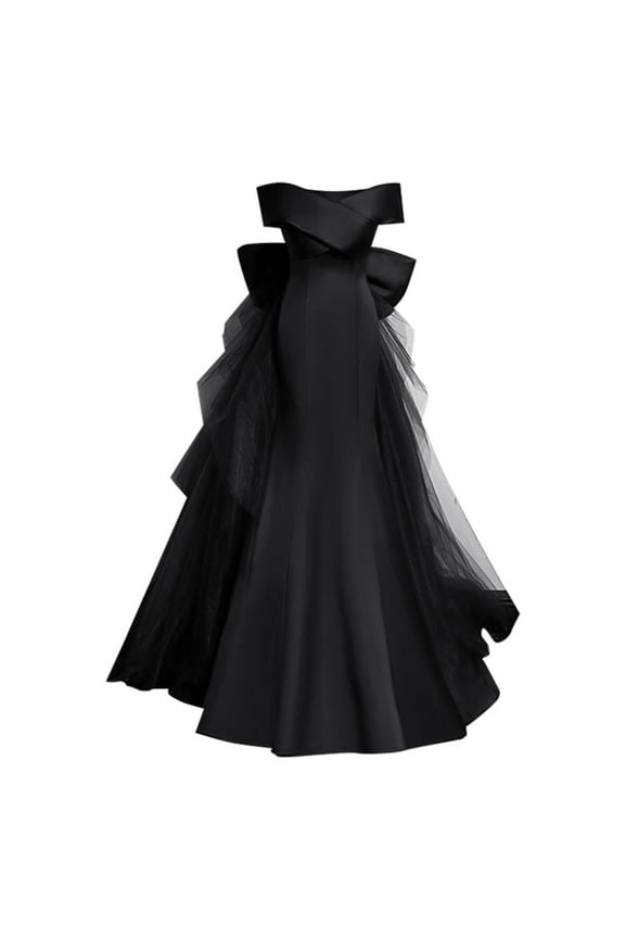 Womens Semi Formal Dresses Formal Dress Elegant Evening Long Black Dress for Women Party V Neck High Slit Wedding Guest Dress Black,L