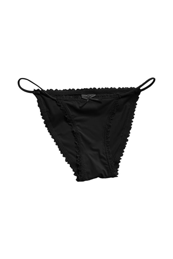 Womens Sexy Bow Lace Panties Low Waist String Stretch Thong Ladies Panties Black,S