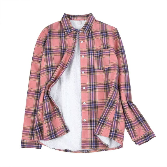 Siilsaa Womens Sherpa Lined Flannel Jacket with Hand Pockets, Plaid Button Down Fuzzy Shirt Jackets I,XL