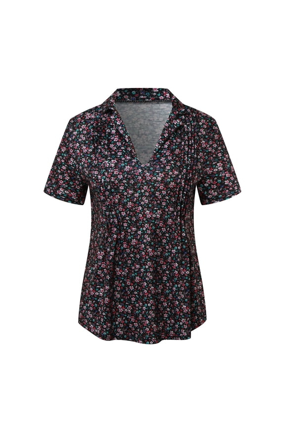 Womens Short Sleeve Polo T Shirts V Neck Business Casual Collared Button Down Tunics Office Work Tops with Pocket H,M