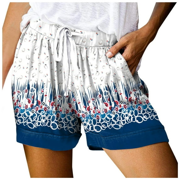 Siilsaa Womens Shorts Shorts for Women Trendy 2024 Casual Summer Drawstring Shorts with Pockets Beach Loose Elastic Waist Vacation Clothes Light Blue,S