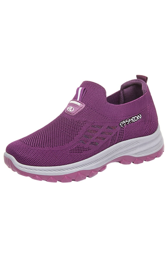 Womens Slip on Walking Shoes Comfort Lightweight Breathable Sock Shoe Non-Slip Mesh Casual Fashion Tennis Running Sneakers(Purple,7.5)