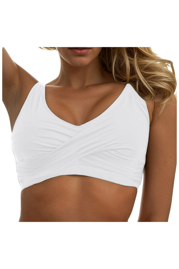 Womens Sport Bra Swimsuit Tops - Swim Bra Bikini Tops for Women Scoop Neck Bathing Top Only 2025 Swimwear White,XL