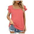thumbnail image 1 of Siilsaa Womens Summer Tops Ruffle Short Sleeve V Neck T-Shirts Casual Loose Fit RD1,L, 1 of 4