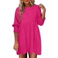 thumbnail image 1 of Siilsaa Womens Summer Tunic Dress Casual Loose Short Sleeve Crew Neck Flowy Swing Mini Shift Dresses Hot Pink,M, 1 of 5