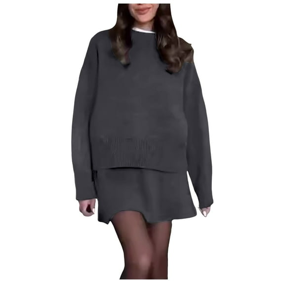 Siilsaa Womens Sweaters Fall 2024 Oversized Knitted Pullover Sweater Casual Long Sleeve Crewneck Cute Sweaters Grey,L