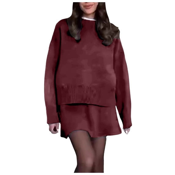 Siilsaa Womens Sweaters Fall 2024 Oversized Knitted Pullover Sweater Casual Long Sleeve Crewneck Cute Sweaters Red,2XL
