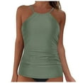 thumbnail image 1 of Siilsaa Womens Tankini Tops High Neck Bathing Suit Tops Slim Fit Ruched Swim Tops Only UPF50+ Green,M, 1 of 4