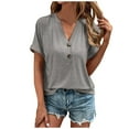 thumbnail image 1 of Siilsaa Womens Tshirts V Neck Short Sleeve Buttons Tops Tee Solid Color Blouse Loose Fit GY1,XL, 1 of 5