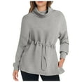 thumbnail image 1 of Siilsaa Womens Turtleneck Sweatshirts Drawstring Waist Pullover Tops Loose Fit Long Sleeve Hoodies 2024 Fall Preppy Outfits Grey,2XL, 1 of 5