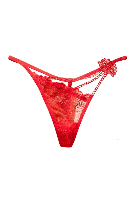 Womens V Shaped Sexy Transparent Hollow Lace Single Thong Thin Panties Japanese Bikini Panties Red,One Size