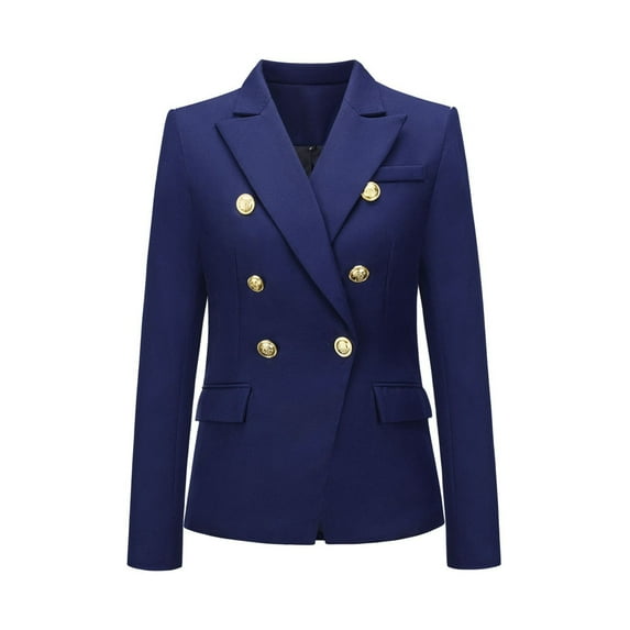 Siilsaa Womens Blouses Dressy Casual Notched Lapel Pockets Button Work Office Blazer Jacket Suit Blue,S