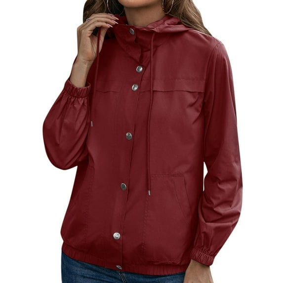 Siilsaa Wool Coat Zip Up Jacket for Women Lightweight Windproof Jackets Fashion Solid Baseball Coat Loose Fit Outerwear Wine,L