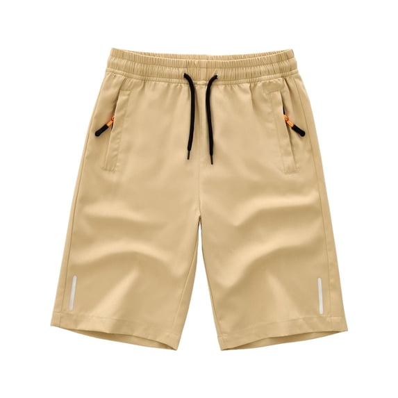 Siilsaa Workout Shorts Boys Joggers Shorts Quick Dry Hiking Lightweight Pants for Sports Outdoor with Pockets Khaki,5-6 Years