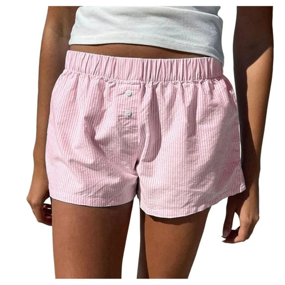 Siilsaa Y2k Plaid Shorts Cute Baggy Ginghem Boxer Shorts for Women Checked Lounge Pajama Bottom Preppy Sleep Pj Shorts Pink,M