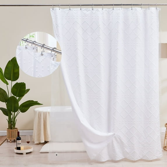 Siiluminisoy 3 in 1 Shower Curtain sets with Liner,Rust-Resistant Metal Hooks,Boho Textured Shower Curtain,Water-Repellent,Mold/Mildew-Resistant,Machine-Washable,72 x 72,White