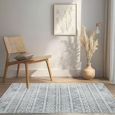 Siiluminisoy 3'x5' Boho Area Rugs for  Bedroom,Modern Geometric Neutral Machine Washable Rugs,Foldable,Non-slip,Gray