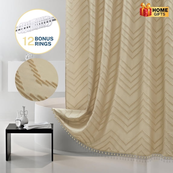 Siiluminisoy Beige Extra Long Shower Curtains, Heavy-Duty Mold/Mildew-Resistant,Water-Repellent, Machine-Washable,Chevron Textured Design,72 x 78