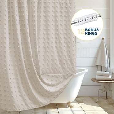 Siiluminisoy Beige Farmhouse Shower Curtains, Heavy-Duty Mold/Mildew-Resistant,Water-Repellent, Machine-Washable,Tufted Pleat Floral Puffs Design,72 x 72