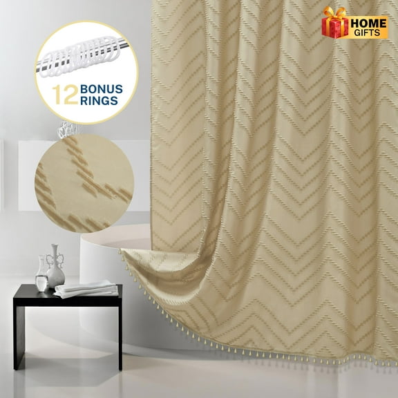 Siiluminisoy Beige Shower Curtains, Heavy-Duty Mold/Mildew-Resistant,Water-Repellent, Machine-Washable,Chevron Textured Design,72 x 72