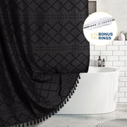 Siiluminisoy Black Extra Long Shower Curtains,Heavy-Duty Mold/Mildew-Resistant,Water-Repellent, Machine-Washable,Tufted Chevron Striped Textured Design,72 x 78