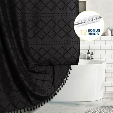 Siiluminisoy Black Shower Curtains,Heavy-Duty Mold/Mildew-Resistant,Water-Repellent, Machine-Washable,Tufted Chevron Striped Textured Design,72 x 72